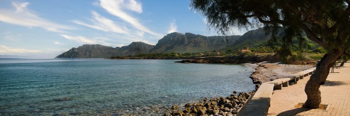 Beautiful coastal view from the promenade in Colonia de Sant Pere, Majorca, Spain.